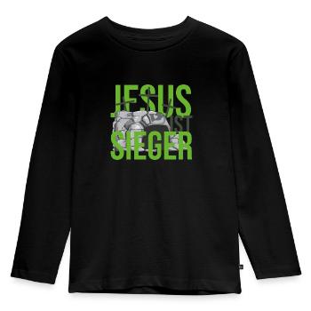 Jesus ist Sieger - Kinder Premium Bio Langarmshirt - Schwarz - Vorne - AI Model Kid Male (0cm)