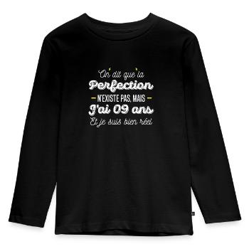 perfection 09 ans /anniversaire 09 ans - T-shirt manches longues Premium Enfant - noir - Devant - AI Model Kid Male (0cm)