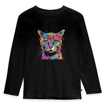Katze bunt Haustier - Kinder Premium Bio Langarmshirt - Schwarz - Vorne - AI Model Kid Male (0cm)