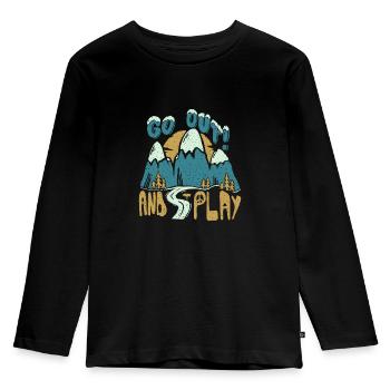 Go Out and Play Hand lettering mountains with nature - Kids' Premium Longsleeve Shirt - black - Front - AI Model Kid Male (0cm)