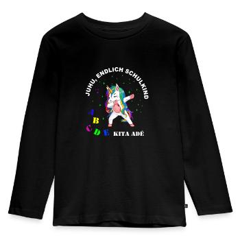 Dabbing Unicorn - Juhu, Kita adé - Kinder Premium Bio Langarmshirt - Schwarz - Vorne - AI Model Kid Male (0cm)