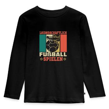 Leidenschaftlich Fußball spielen - Kinder Premium Bio Langarmshirt - Schwarz - Vorne - AI Model Kid Male (0cm)