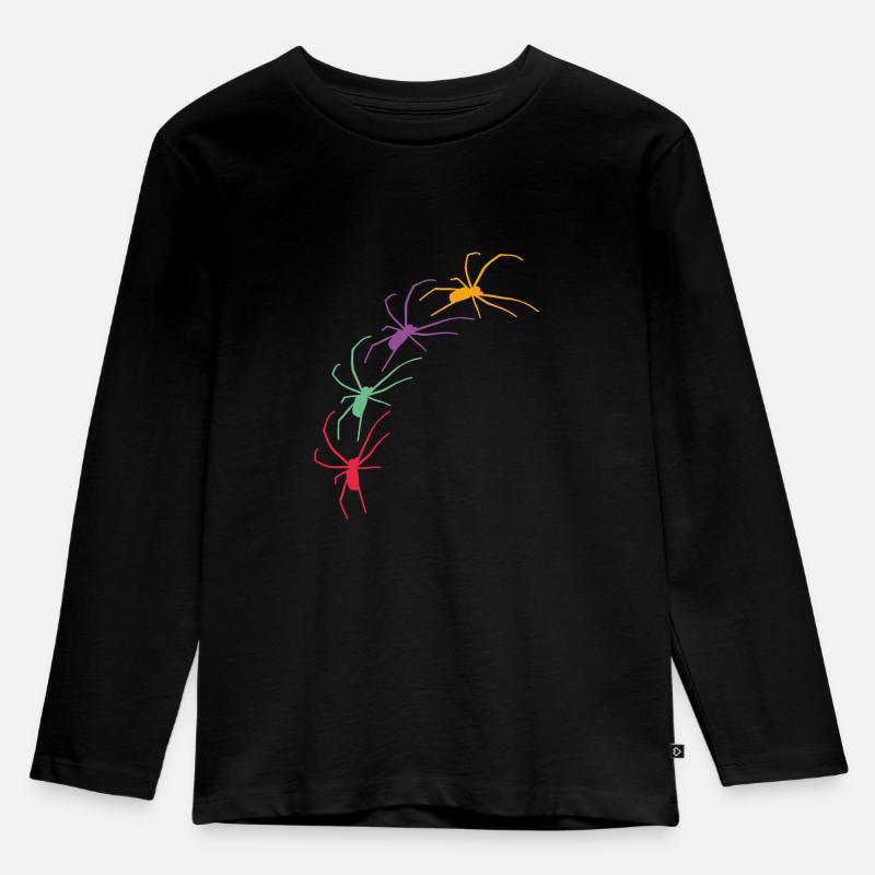 Große bunte Spinnen krabbeln diagonal - Kinder Premium Bio Langarmshirt - Schwarz