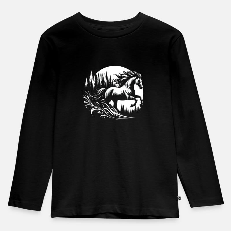 Pferde reiten im Wald Reitsport Pferd Mädchen - Kinder Premium Bio Langarmshirt - Schwarz