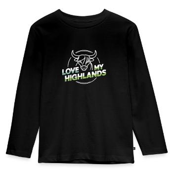 My Highlands cattle I love Highlands - Kids' Premium Longsleeve Shirt - black - Front - AI Model Kid Male (0cm)