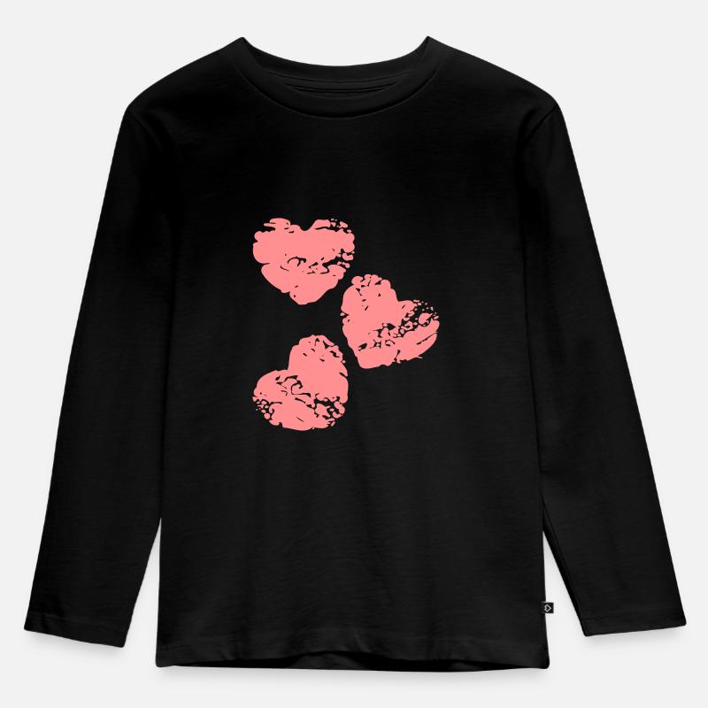 rosa Herzen - Kinder Premium Bio Langarmshirt - Schwarz