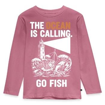 Pêche Mer Ocean Go Fish - Kinder Premium Bio Langarmshirt - Mauve - Vorne - AI Model Kid Female (0cm)