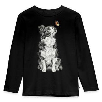 Border Collie with Butterfly Sketch Art - Kids' Premium Longsleeve Shirt - black - Front - AI Model Kid Male (0cm)