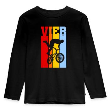 Vier Jahre alt - Alter - Geburtstag - Kind - BMX - Kinder Premium Bio Langarmshirt - Schwarz - Vorne - AI Model Kid Male (0cm)