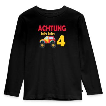 4. Geburtstag Achtung ich bin 4 - Kinder Premium Bio Langarmshirt - Schwarz - Vorne - AI Model Kid Male (0cm)