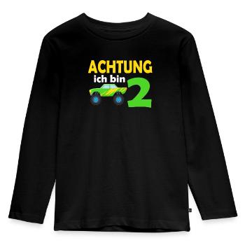 2. Geburtstag Achtung ich bin 2 - Kinder Premium Bio Langarmshirt - Schwarz - Vorne - AI Model Kid Male (0cm)