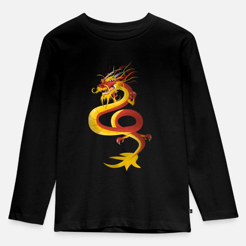 kompletter Drache - Kinder Premium Bio Langarmshirt - Schwarz