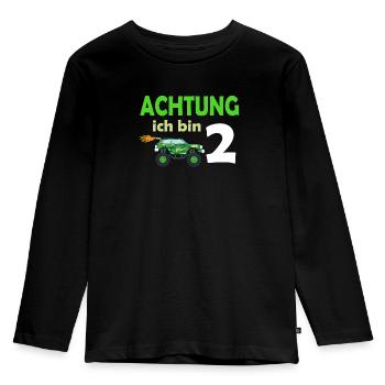 2. Geburtstag Achtung ich bin 2 - Kinder Premium Bio Langarmshirt - Schwarz - Vorne - AI Model Kid Male (0cm)