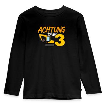 Ich bin 3 Bagger 3. Geburtstag 3 Jahre Bauarbeiter - Kinder Premium Bio Langarmshirt - Schwarz - Vorne - AI Model Kid Male (0cm)