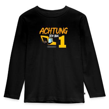 Ich bin 1 Bagger 1. Geburtstag 1 Jahr Bauarbeiter - Kinder Premium Bio Langarmshirt - Schwarz - Vorne - AI Model Kid Male (0cm)