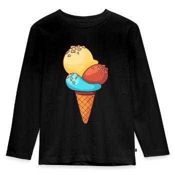 Eis Speiseeis Eiskrem Eiscreme Kugeleis Eisbecher - Kinder Premium Bio Langarmshirt - Schwarz - Vorne - AI Model Kid Male (0cm)