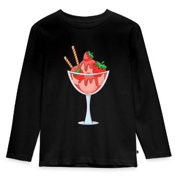 Eis Speiseeis Eiskrem Eiscreme Kugeleis Eisbecher - Kinder Premium Bio Langarmshirt - Schwarz - Vorne - AI Model Kid Male (0cm)