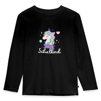 Schulkind 2024 Einhorn 1. Klasse Stern Einschulung - Kinder Premium Bio Langarmshirt - Schwarz - Vorne - AI Model Kid Male (0cm)