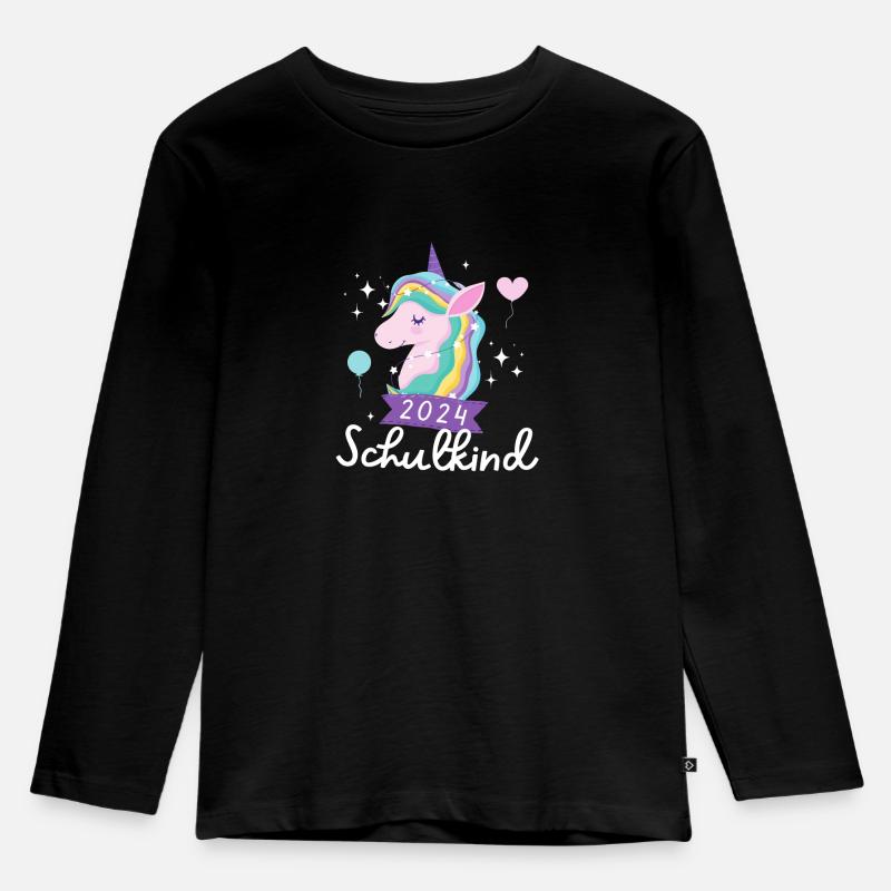 Schulkind 2024 Einhorn 1. Klasse Stern Einschulung - Kinder Premium Bio Langarmshirt - Schwarz