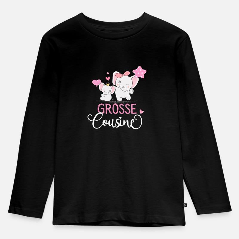 Ich werde Große Cousine 2025 Mädchen Elefanten - Kinder Premium Bio Langarmshirt - Schwarz