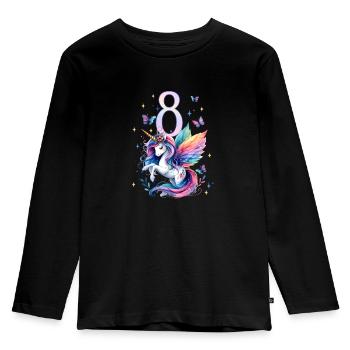Geburtstag 8 Einhorn Achter Geburtstag Mädchen 8 J - Kinder Premium Bio Langarmshirt - Schwarz - Vorne - AI Model Kid Male (0cm)