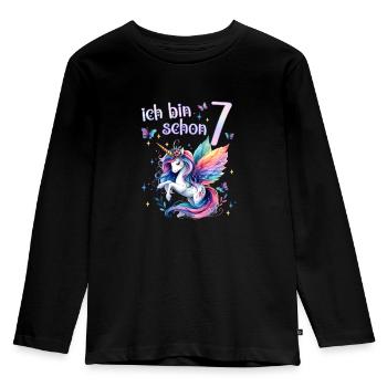 Geburtstag 7 Einhorn Siebter Geburtstag Mädchen 7 - Kinder Premium Bio Langarmshirt - Schwarz - Vorne - AI Model Kid Male (0cm)