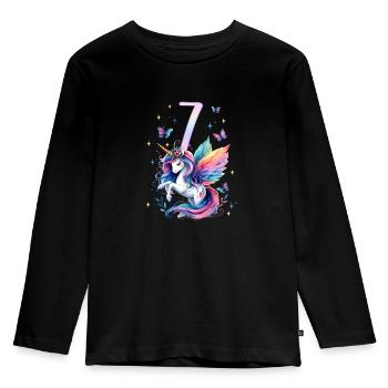 Geburtstag 7 Einhorn Siebter Geburtstag Mädchen 7 - Kinder Premium Bio Langarmshirt - Schwarz - Vorne - AI Model Kid Male (0cm)