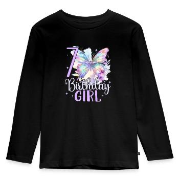 Geburtstag 7 Mädchen Schmetterling Party 7 Jahre a - Kinder Premium Bio Langarmshirt - Schwarz - Vorne - AI Model Kid Male (0cm)