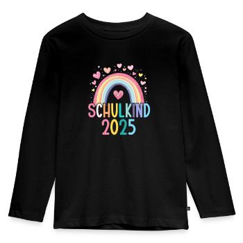 Schulkind 2025 Regenbogen Mädchen Einschulung 2025 - Kinder Premium Bio Langarmshirt - Schwarz - Vorne - AI Model Kid Male (0cm)