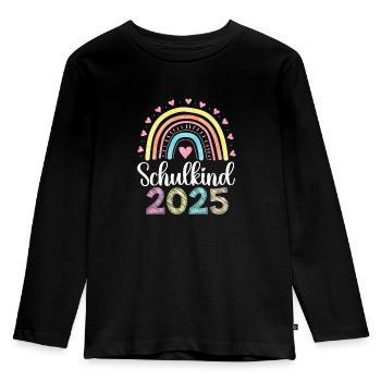 Schulkind 2025 Regenbogen Mädchen Einschulung 2025 - Kinder Premium Bio Langarmshirt - Schwarz - Vorne - AI Model Kid Male (0cm)