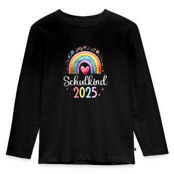Schulkind 2025 Regenbogen Mädchen Einschulung 2025 - Kinder Premium Bio Langarmshirt - Schwarz - Vorne - AI Model Kid Male (0cm)
