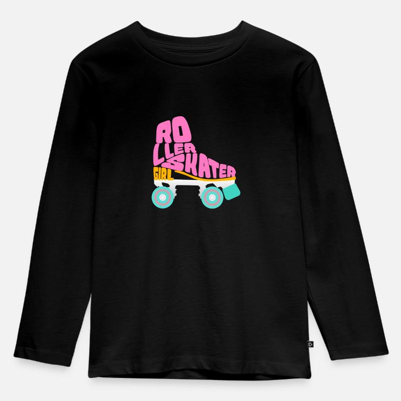 Rollschuhe Tshirt Roller Skates Geschenk - Kinder Premium Bio Langarmshirt - Schwarz