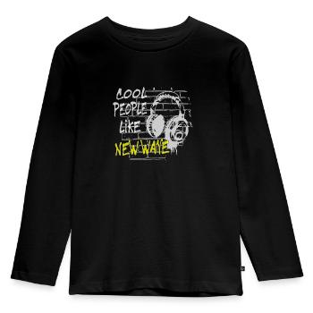cool People like New Wave - Kinder Premium Bio Langarmshirt - Schwarz - Vorne - AI Model Kid Male (0cm)
