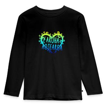 Maori Aroha Aotearoa Siver Fern heart gift idea - Kids' Premium Longsleeve Shirt - black - Front - AI Model Kid Male (0cm)