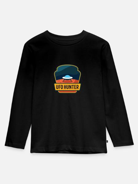 UFO HUNTER - Kinder Premium Bio Langarmshirt - Schwarz
