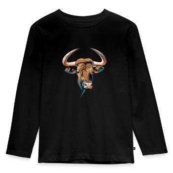 Skizze eines Stierkopfes - Kinder Premium Bio Langarmshirt - Schwarz - Vorne - AI Model Kid Male (0cm)
