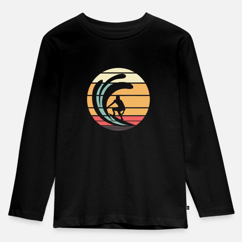 Retro Surfer - Kinder Premium Bio Langarmshirt - Schwarz