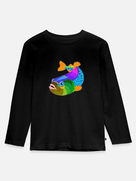 Fisch / Fisch - Kinder Premium Bio Langarmshirt - Schwarz
