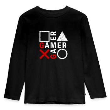 Gamer Gaming Tasten Konsole - Kinder Premium Bio Langarmshirt - Schwarz - Vorne - AI Model Kid Male (0cm)