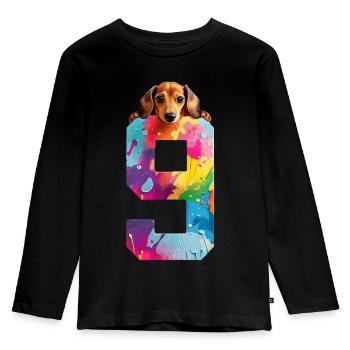 HUND 9 JAHRE DACKEL 9. GEBURTSTAG - Kinder Premium Bio Langarmshirt - Schwarz - Vorne - AI Model Kid Male (0cm)