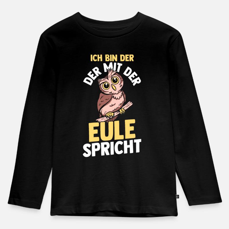 Eulen - Kinder Premium Bio Langarmshirt - Schwarz