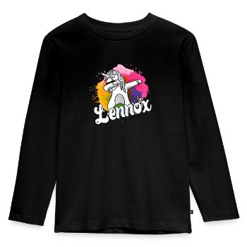 LENNOX - Schöner Jungen Name mit Coolem Einhorn - Kinder Premium Bio Langarmshirt - Schwarz - Vorne - AI Model Kid Male (0cm)