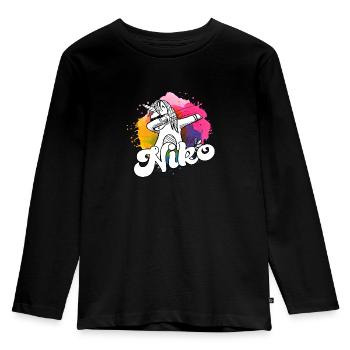 NIKO - Beautiful Boy Name with Cool Unicorn - Kids' Premium Longsleeve Shirt - black - Front - AI Model Kid Male (0cm)