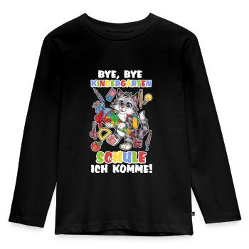 Niedliche Katze Katzenkind mit Zuckertüte Schule - Kinder Premium Bio Langarmshirt - Schwarz - Vorne - AI Model Kid Male (0cm)