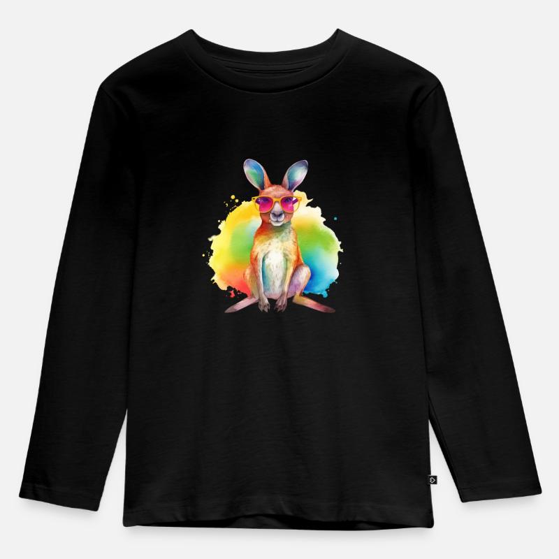 Buntes cooles Känguru mit Sonnenbrille - Kinder Premium Bio Langarmshirt - Schwarz