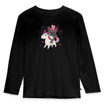 Hund mit Einhorn für den vierten Juli Feuerwerk - Kinder Premium Bio Langarmshirt - Schwarz - Vorne - AI Model Kid Male (0cm)
