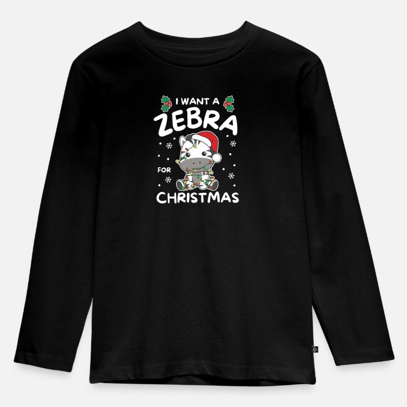 Ich will ein Zebra zu Weihnachten süße Zebras - Kinder Premium Bio Langarmshirt - Schwarz