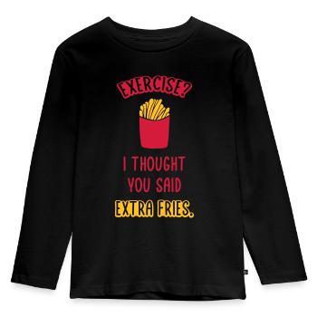 Exercise Extra Fries Zitat - Kinder Premium Bio Langarmshirt - Schwarz - Vorne - AI Model Kid Male (0cm)