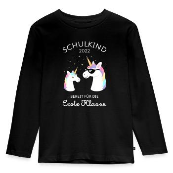 Einhorn - Schulkind 2022 Einschulung - Kinder Premium Bio Langarmshirt - Schwarz - Vorne - AI Model Kid Male (0cm)
