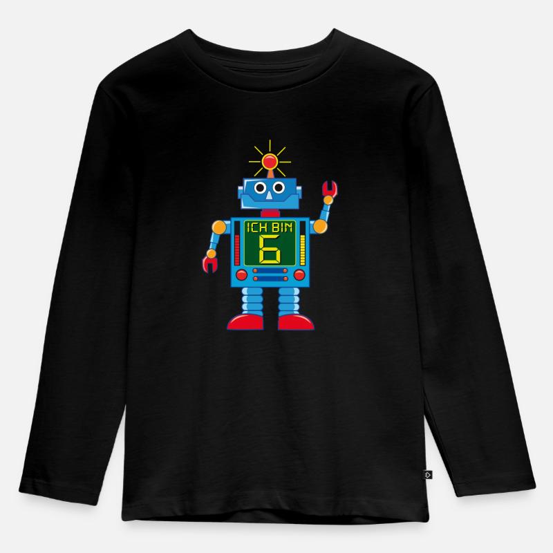 Roboter ich bin 6 - Kinder Premium Bio Langarmshirt - Schwarz